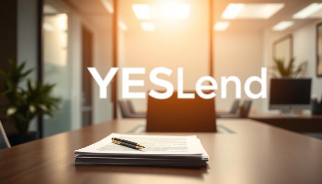 A modern office desk with a YESLend logo prominently displayed. On the desk, a stack of documents and a pen, suggesting transparent lending terms and conditions. The lighting is warm and inviting, casting a soft glow over the scene. The background is blurred, keeping the focus on the desk and its contents. The overall atmosphere conveys a sense of professionalism, trust, and customer-centric approach to lending. A modern office desk with a YESLend logo prominently displayed. On the desk, a stack of documents and a pen, suggesting transparent lending terms and conditions. The lighting is warm and inviting, casting a soft glow over the scene. The background is blurred, keeping the focus on the desk and its contents. The overall atmosphere conveys a sense of professionalism, trust, and customer-centric approach to lending.